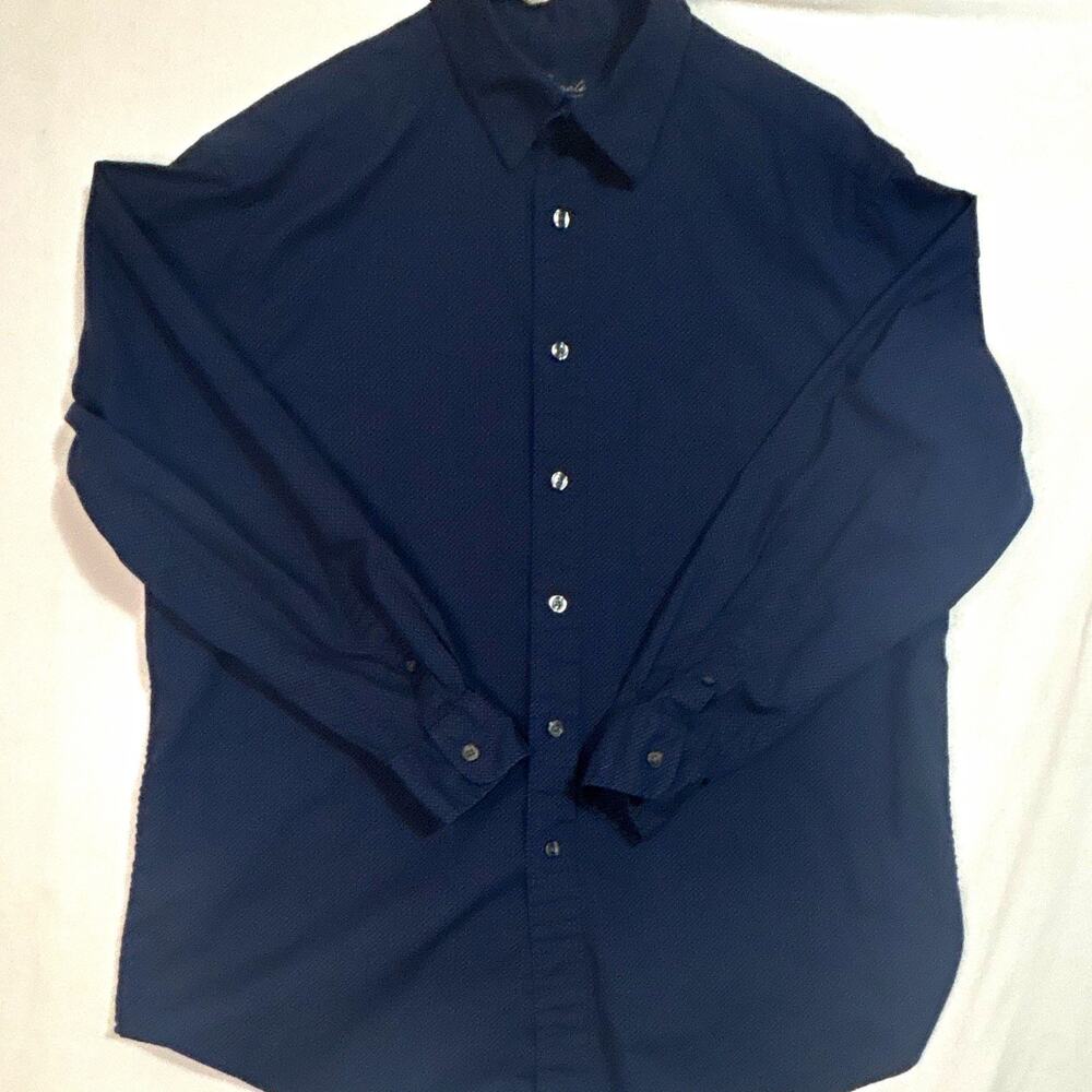 Roundtree & Yorke Casuals Men’s L Navy Blue Geometric Long Sleeve Button-Up